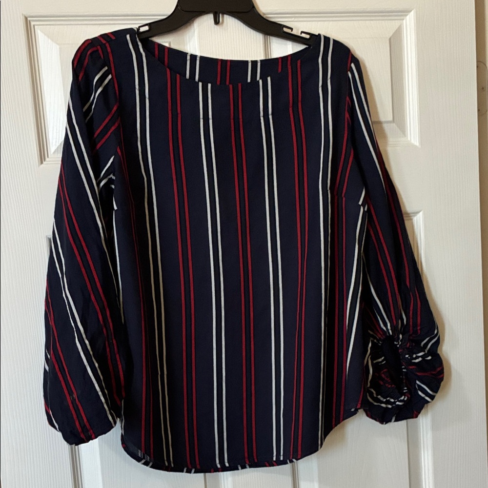 CAbi 5516 Striped Blouse in Navy, Red, and White